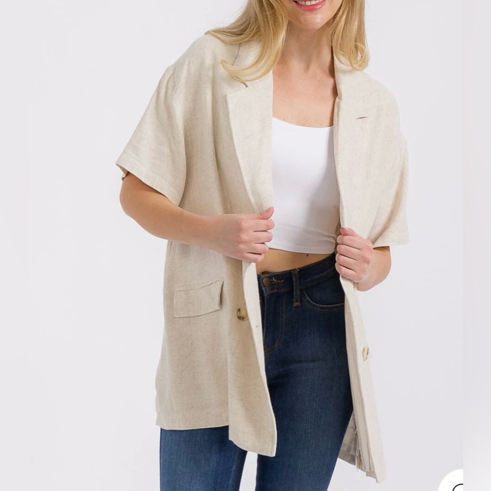 Beige Short Sleeve Blazer